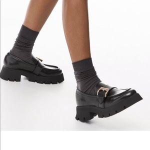 NWT Zara black lug sole buckle loafers track platform